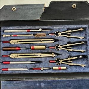 Charvos 877-P Drafting tool complete set made in USA vintage, velvet lined box